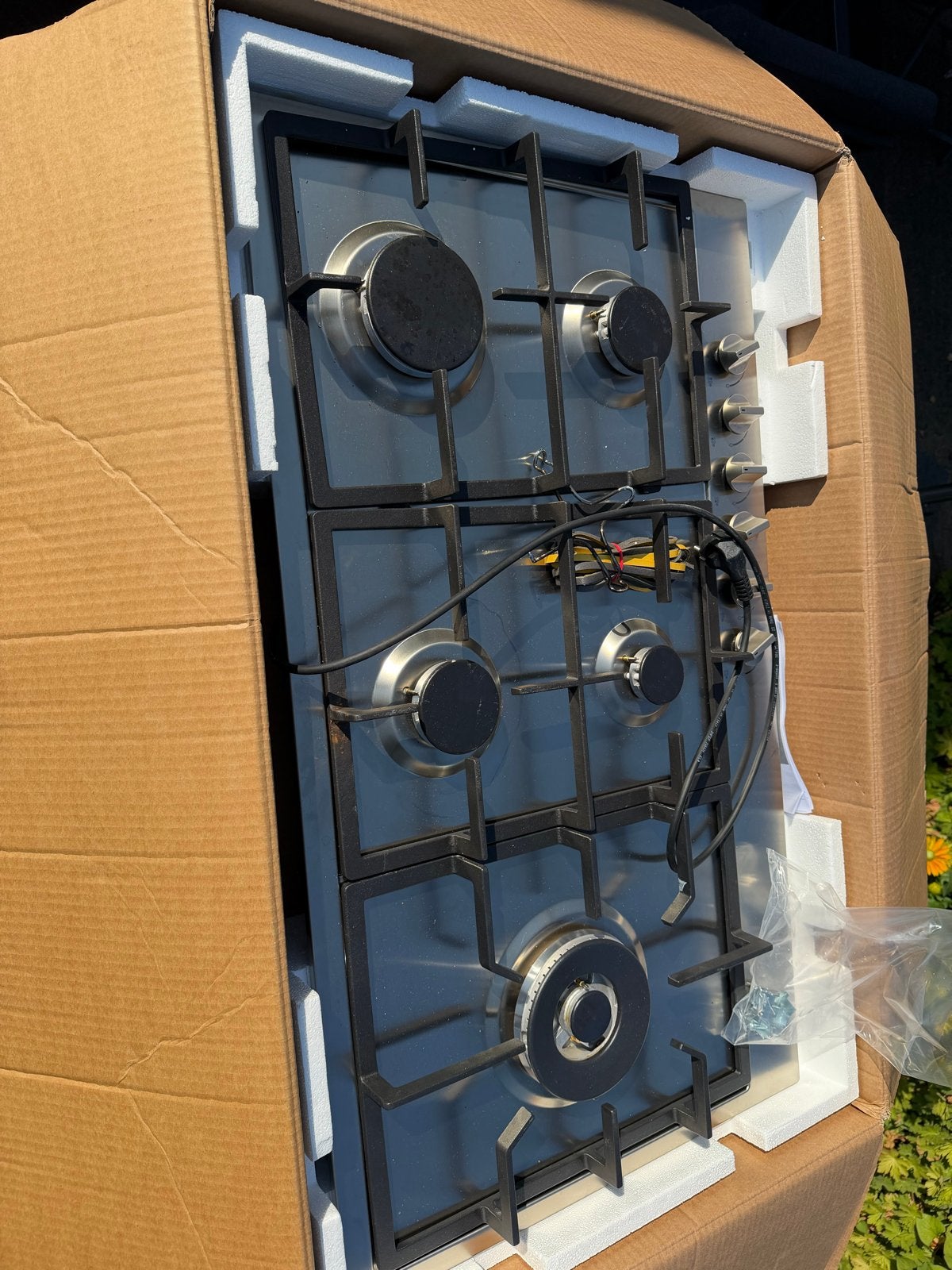 ETNA KGF889RVSA 90cm 5-pits gaskookplaat met wokbrander, Ophalen, Zo goed als nieuw, Inbouw, Gas