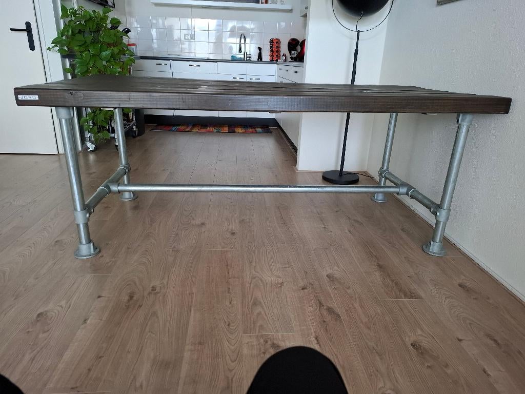 Eettafel met 6 stoelen, Huis en Inrichting, Tafels | Eettafels, Gebruikt, Stoer, 200 cm of meer, 50 tot 100 cm