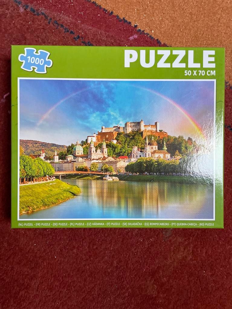 Puzzel 1000 stukjes - Salzburg met regenboog, Ophalen of Verzenden, 500 t/m 1500 stukjes, Gebruikt, Legpuzzel