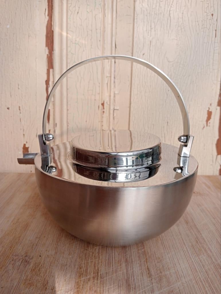 Vintage RVS Theepot met Handvat - Strak Design, Ophalen of Verzenden, Gebruikt