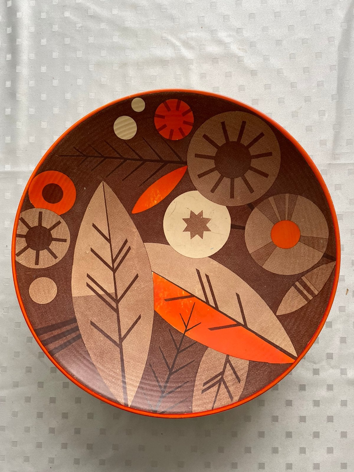 Art-deco schotel groot bord vintage retro kleuren oranje, Antiek en Kunst, Ophalen