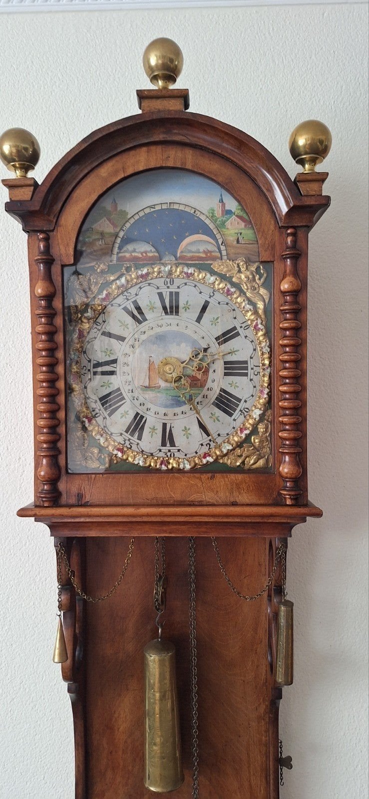 antieke biedermeier  staatklok  met maan en datum, Ophalen