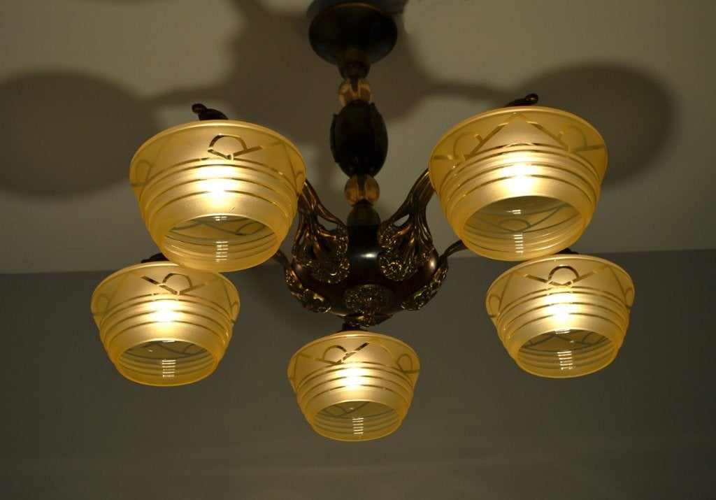 Prachtige 5-arm Art-Nouveau / Art-Deco lamp - zeldzaam 1920, Ophalen