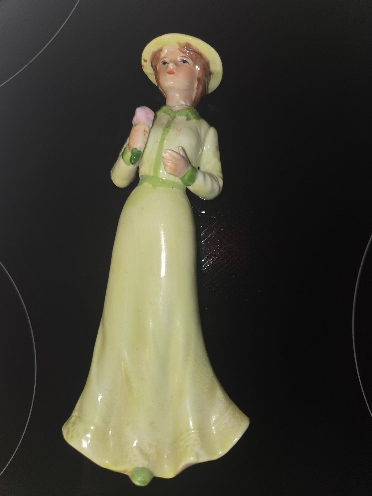 Vintage Porseleinen Beeldje Dame in Groene Jurk, Ophalen