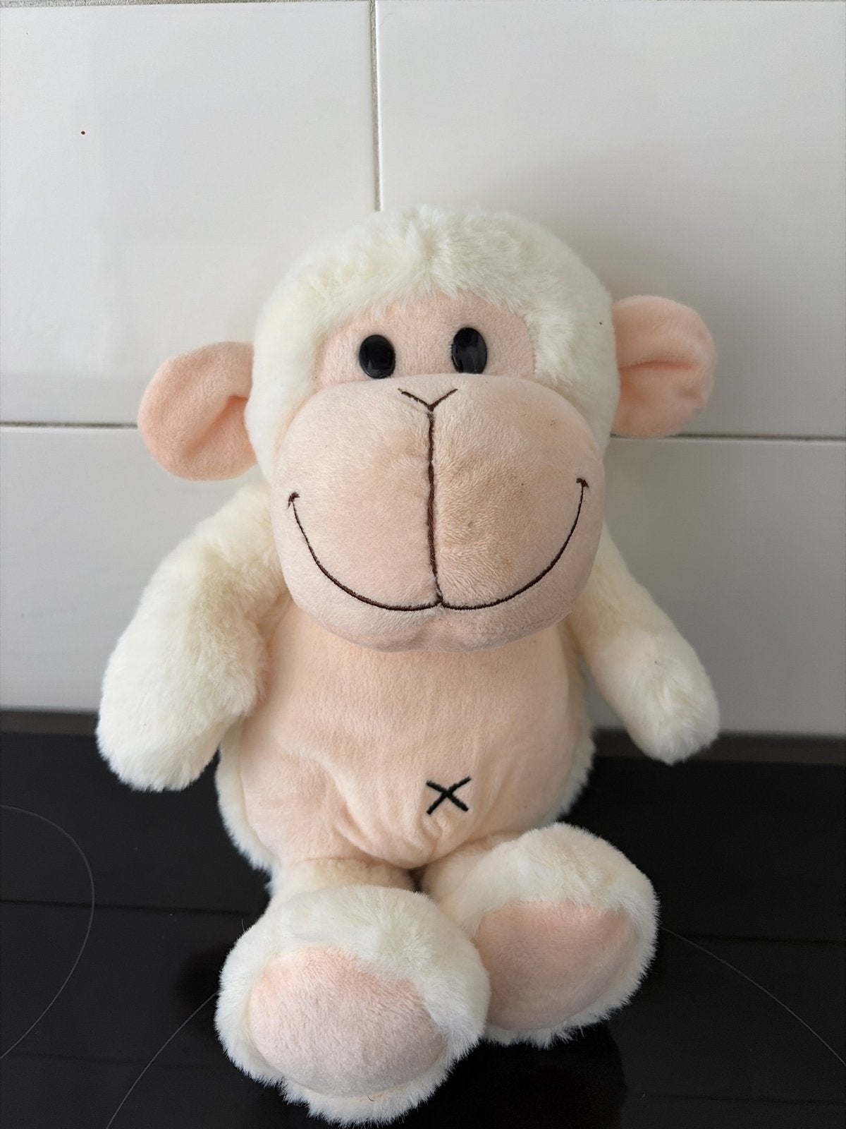 Schattige witte pluche aap knuffel, Ophalen of Verzenden, Zo goed als nieuw, Middelgroot (20 tot 80 cm), Wit