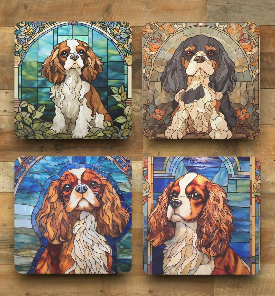 Cavalier King Charles Glas in Lood onderzetters met houder, Ophalen of Verzenden, Nieuw, Glas of Kopje