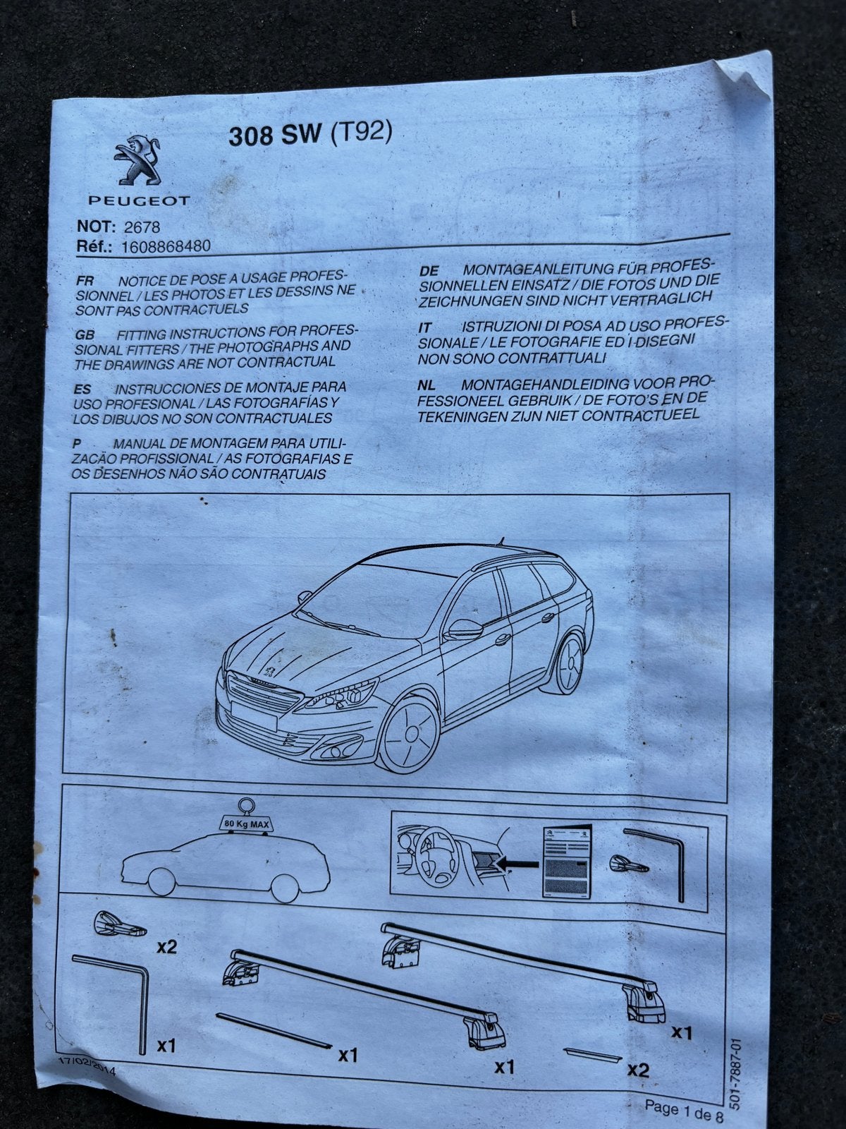 Originele Peugeot 308 SW dakdragers (T92), Ophalen, Gebruikt