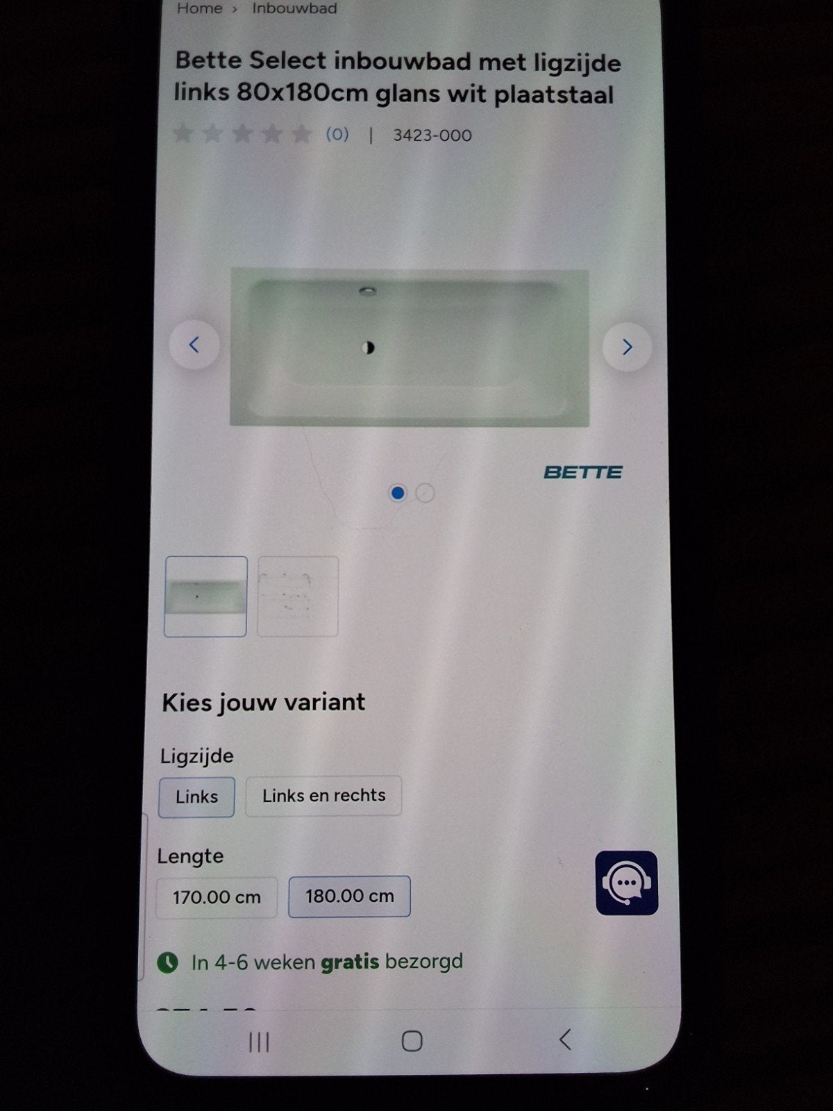 bette select 180 x 80, Ophalen, Nieuw