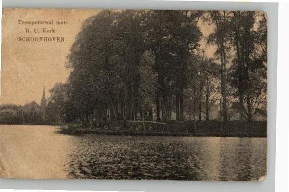 Schoonhoven Trompertswal + Kerk st1918 S&W. N. v Nooten No 7, Verzamelen, Ansichtkaarten | Nederland, Verzenden, Voor 1920, Gelopen