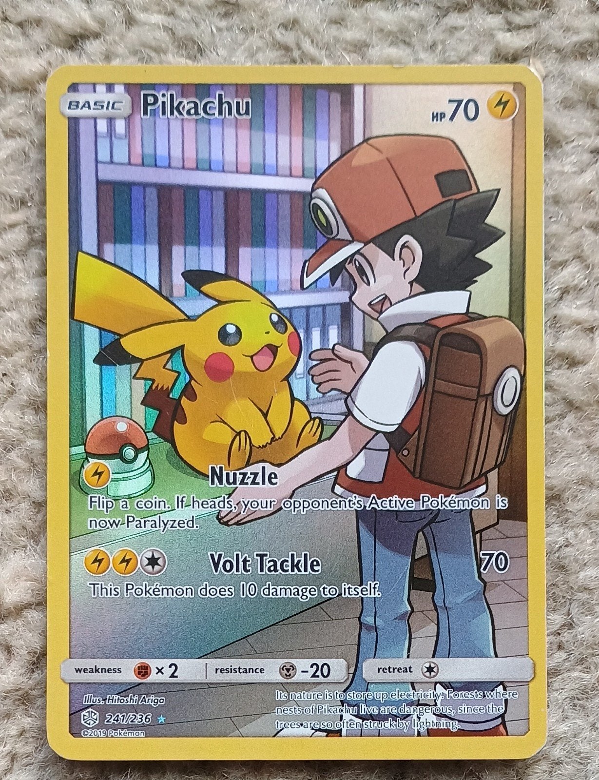 Pikachu full art met Ash 241/236 zeldzame pokemon kaart, Ophalen of Verzenden, Zo goed als nieuw, Losse kaart, Foil