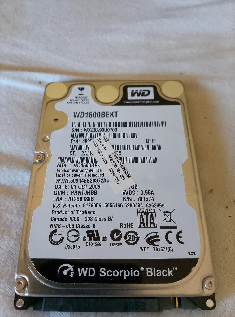 WD Scorpio Black 160GB, Computers en Software, Harde schijven, Intern, Zo goed als nieuw, Laptop, SATA