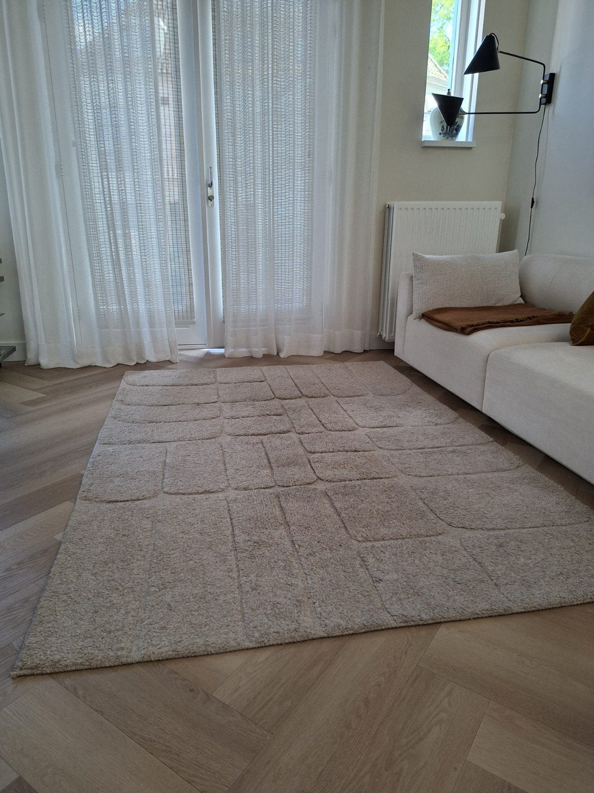 beige vloerkleed wol  160 x 230 cm, Huis en Inrichting, Ophalen, Beige, Zo goed als nieuw, Modern