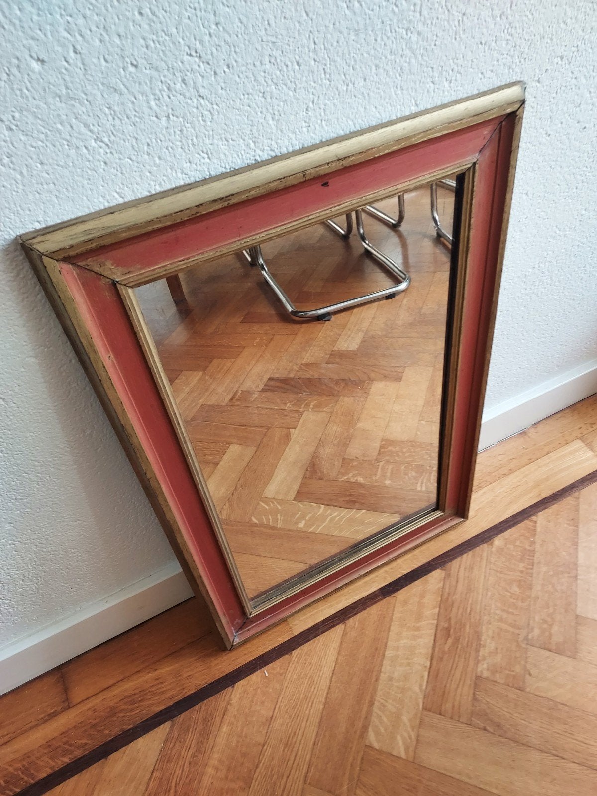 Prachtige spiegel oudroze goud 51 cm breed 74.5 cm lang., Ophalen, Ovaal, Minder dan 50 cm