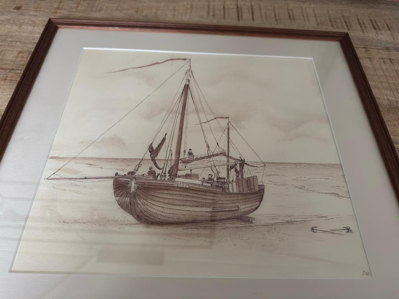 Zeefdruk bomschuit NW25 - Ingelijst kunstwerk 44x40 cm, Verzenden