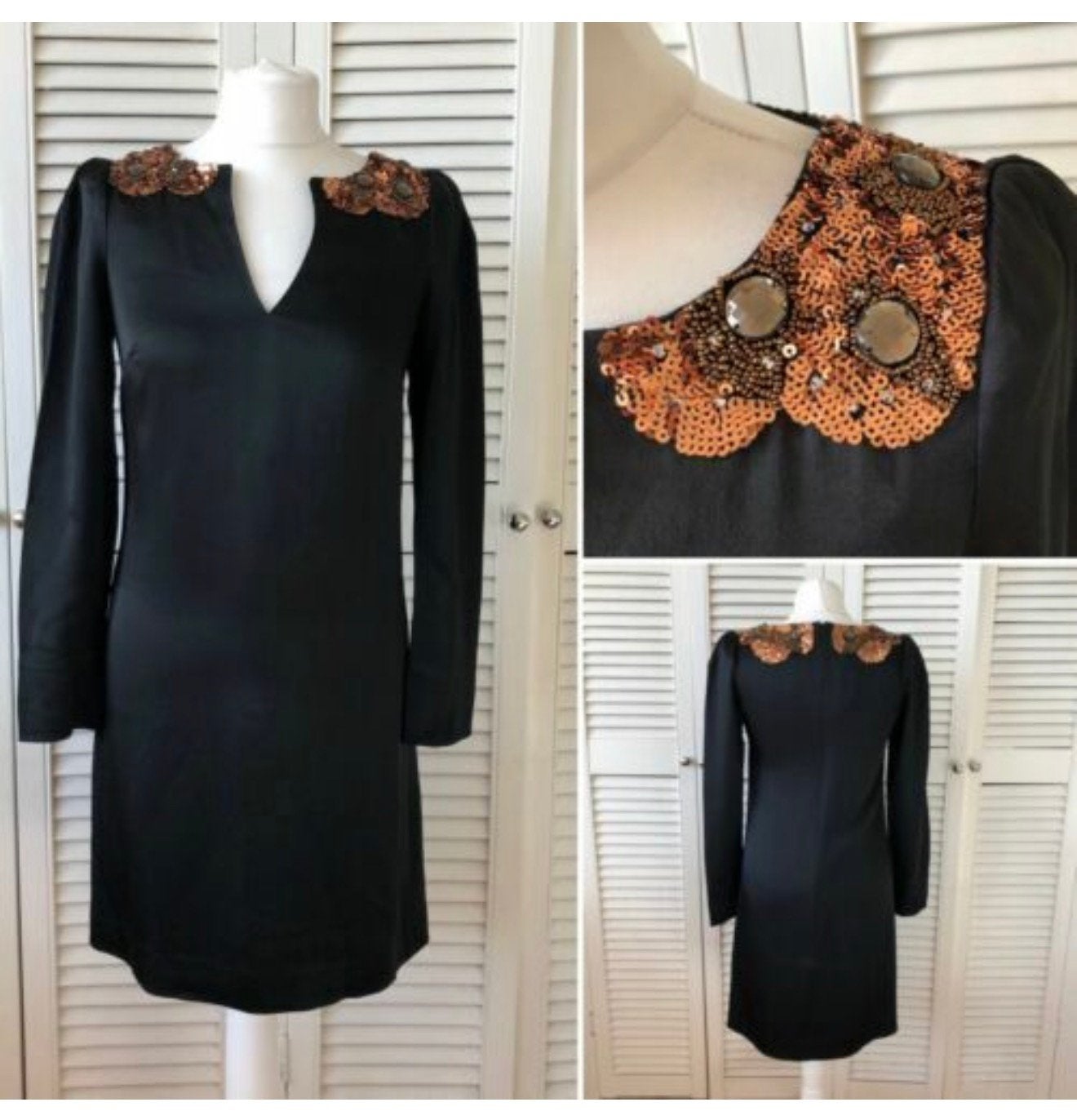 NIEUW Jurk Monsoon 38-M zwart bronze + schouder steentjes, Kleding | Dames, Maat 38/40 (M), Zwart, Nieuw, Ophalen of Verzenden