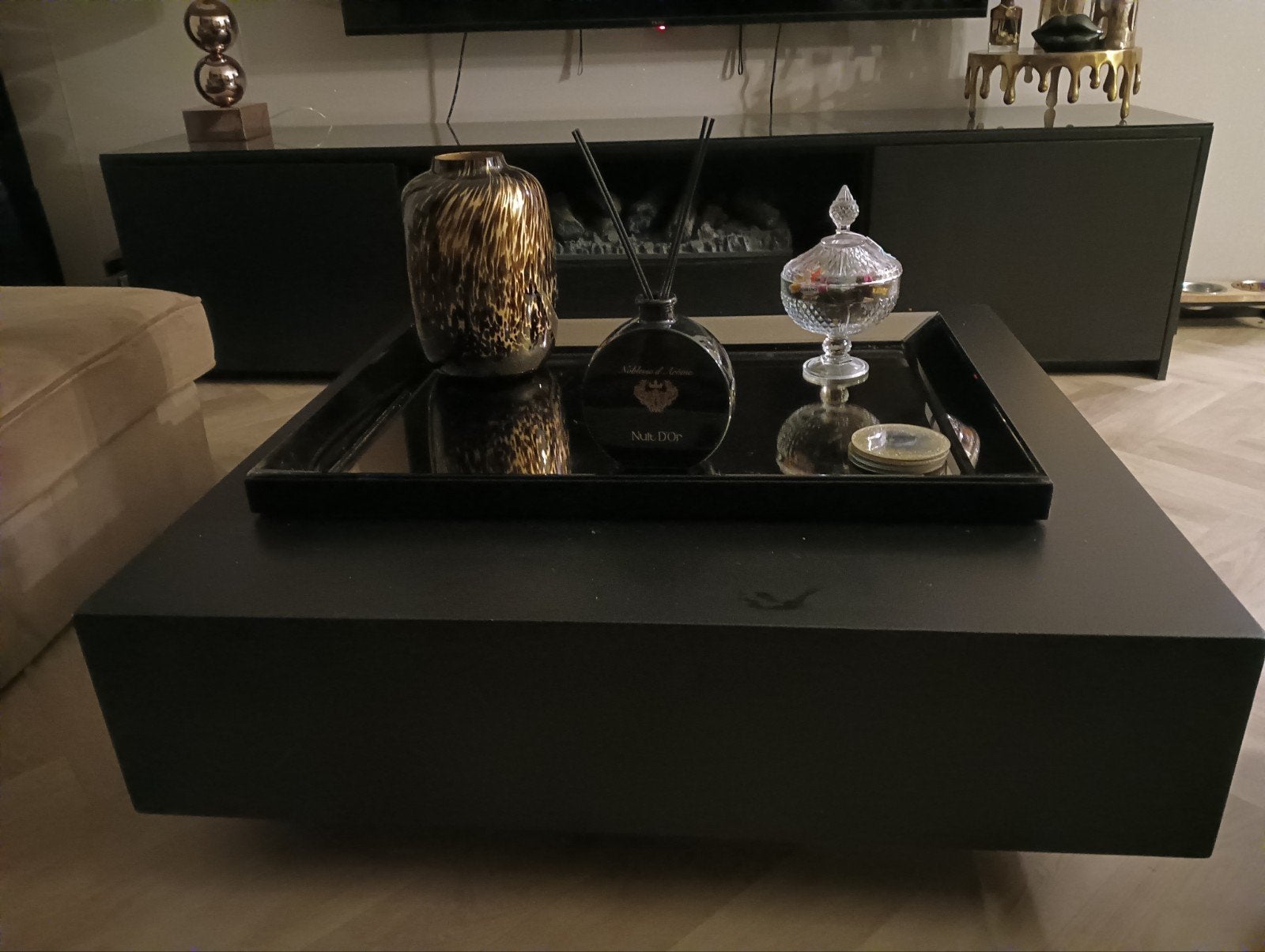 Zwevende Salontafel met Wieltjes - Zwart Design, Ophalen, Overige materialen, Gebruikt, 50 tot 100 cm