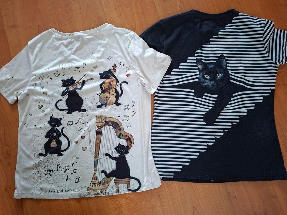 Dameskleding pakket katten T-shirts 2x mt M, Ophalen of Verzenden, Zo goed als nieuw, Korte mouw