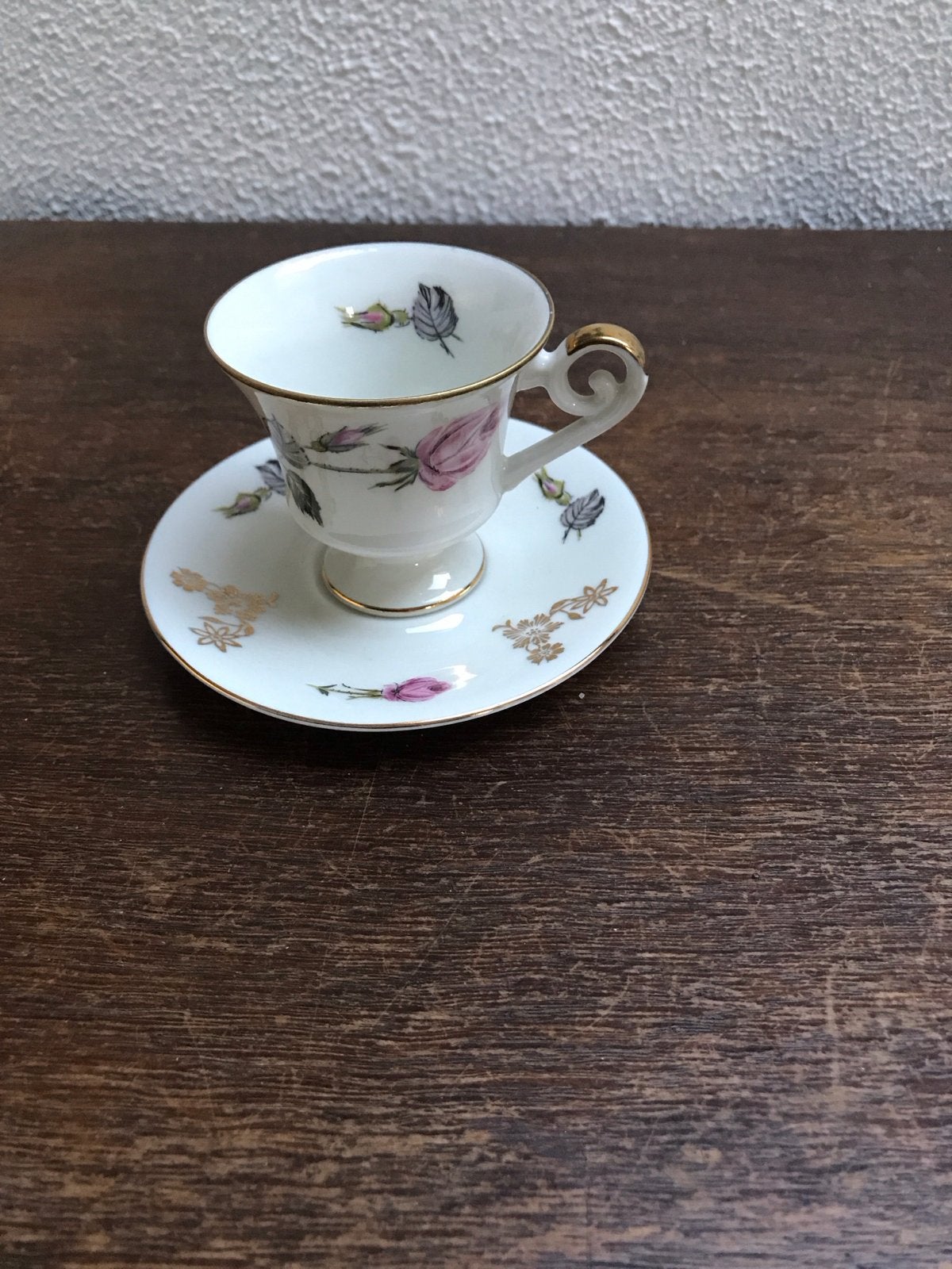 Antiek espresso kopje met schotel - Rozen decor Alka Bavaria, Ophalen of Verzenden