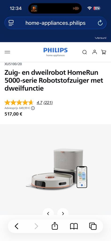 NIEUW Robotstofzuiger met dweilfunctie- Philips HomeRun 5000, Witgoed en Apparatuur, Ophalen, Nieuw, Robotstofzuiger, Minder dan 1200 watt