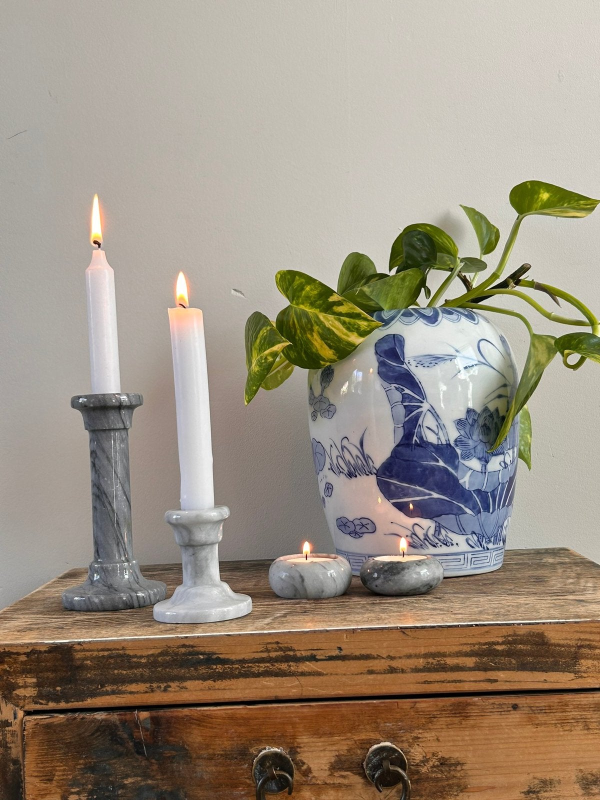 4 vintage marmer kandelaren  , jaren 80, Huis en Inrichting, Woonaccessoires | Kandelaars en Kaarsen, Ophalen, Gebruikt