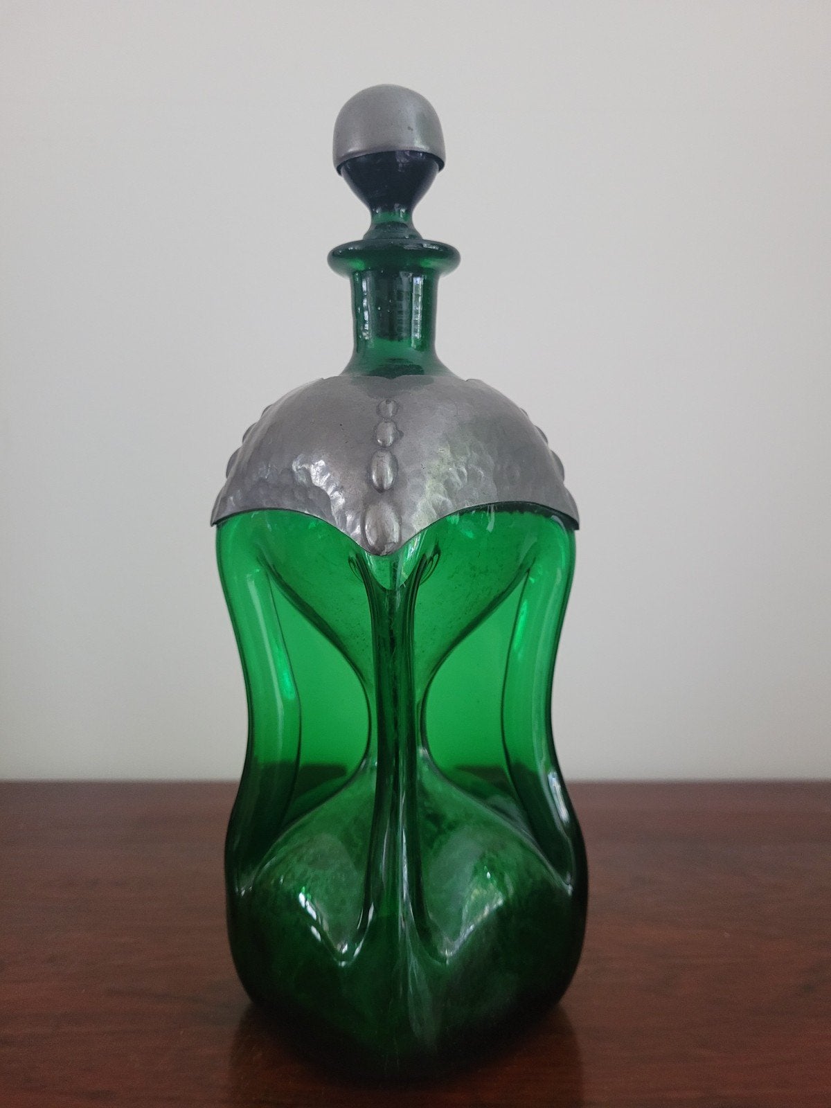 Antieke Jugendstil Karaf – Groen Glas & Kunst Tin, Antiek en Kunst, Verzenden