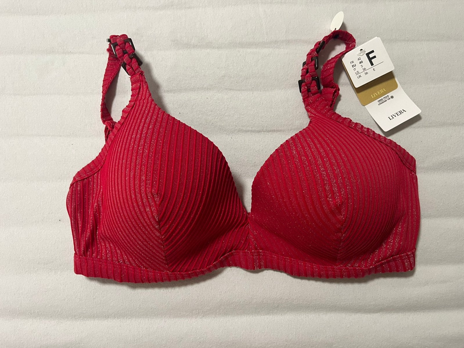 Donker roze/rode bikini top Livera met glitter, 40 F, nieuw, Ophalen of Verzenden, Nieuw, Roze, Bikini