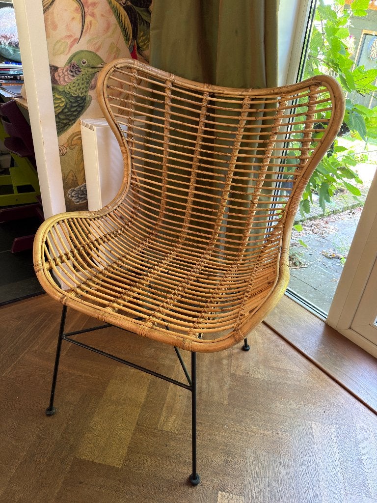 Rotan stoel met metalen onderstel, Ophalen, Bruin, Zo goed als nieuw, Metaal
