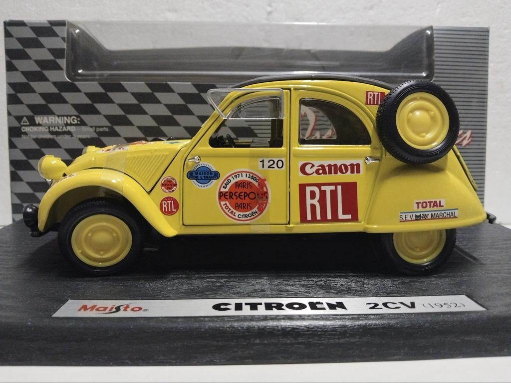 Citroen 2CV Raid Paris Persepolis 1952 Maisto metal 1:18 KRD, Ophalen of Verzenden, Zo goed als nieuw, Auto, Maisto