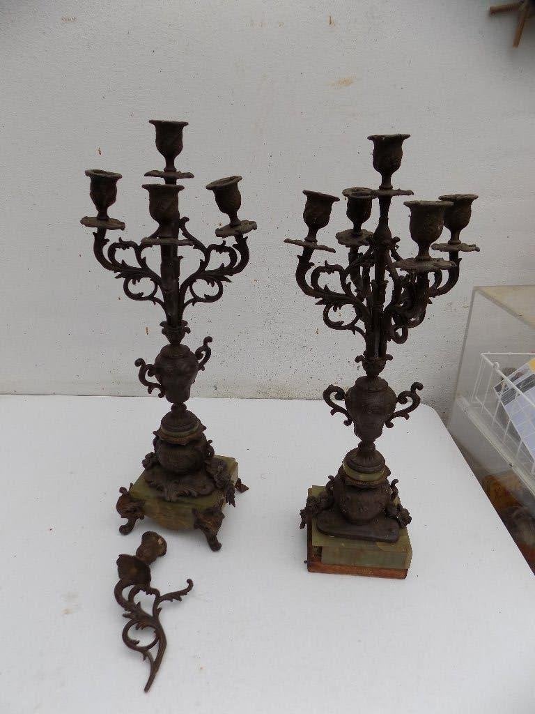 Kandelaar set frans antiek 19e eeuw brocante restauratie, Ophalen of Verzenden