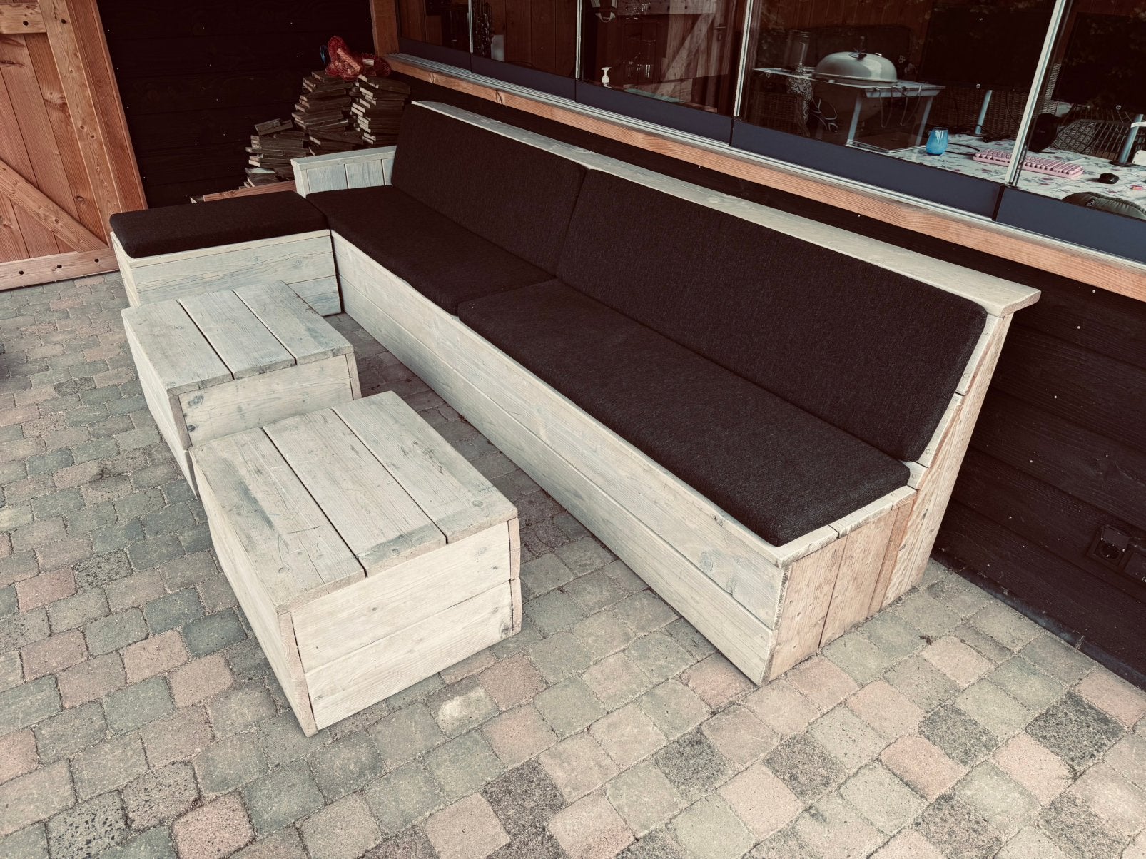 Grote steigerhouten loungeset met opbergruimte incl. kussens, Tuin en Terras, Tuinsets en Loungesets, Ophalen of Verzenden, Steigerhout