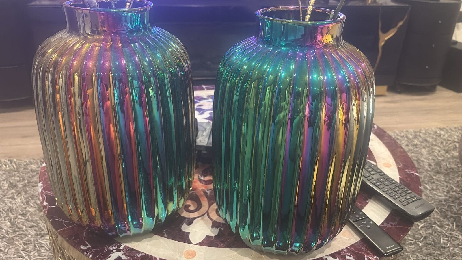 Set van 2 iriserende vazen, regenboogkleuren, Huis en Inrichting, Woonaccessoires | Vazen, Ophalen, Overige kleuren, 50 tot 75 cm