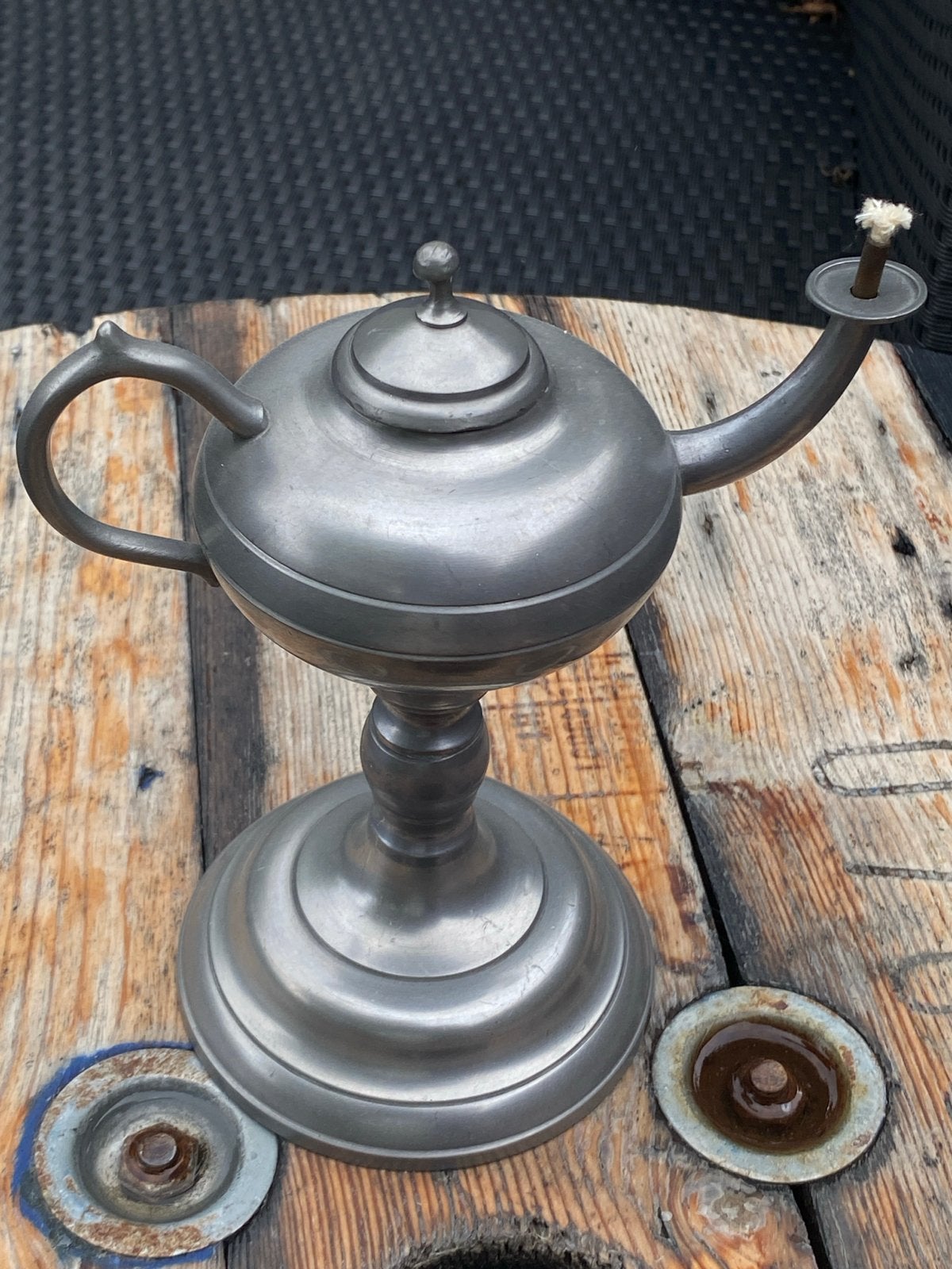 Antieke tinnen olielamp - 92% tin, Antiek en Kunst, Ophalen