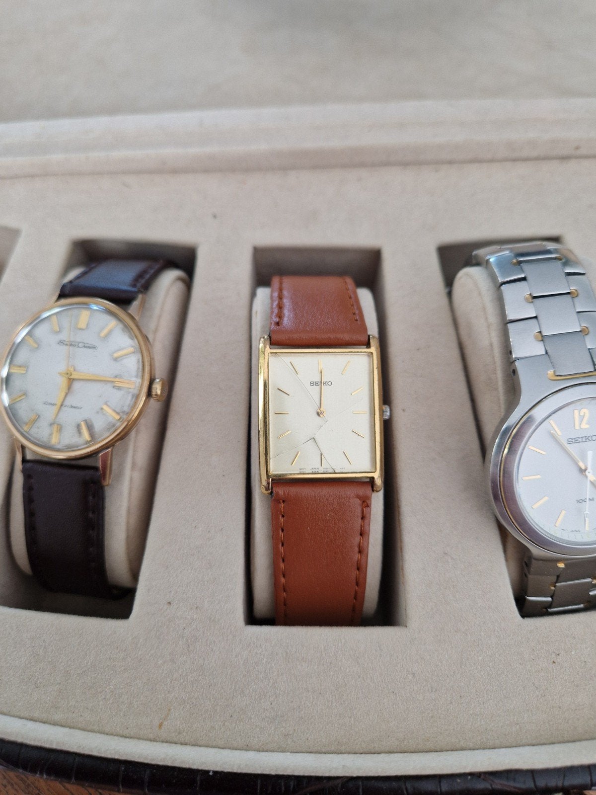 Seiko tank style horloge, goud met leren band, Ophalen of Verzenden, Gebruikt, Leer, Seiko