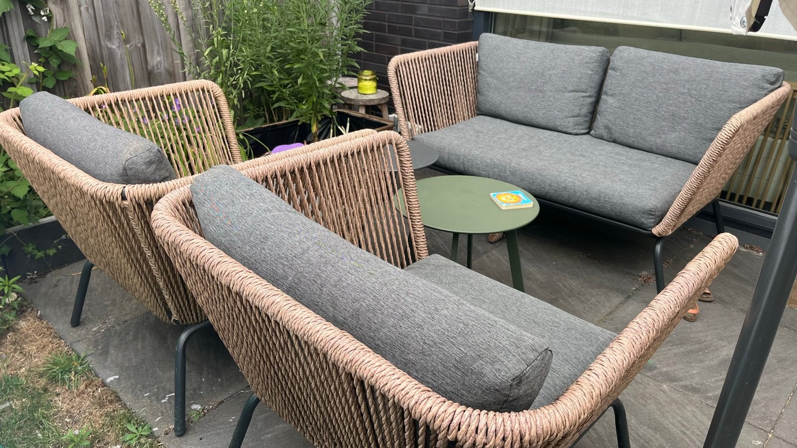 Intratuin Iris loungeset met 2 stoelen en bank, Tuin en Terras, Ophalen, 4 zitplaatsen, Gebruikt, Bank