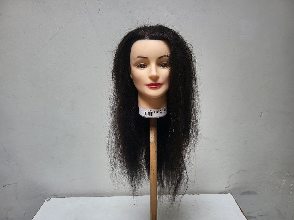Oefen-Kappershoofd, 100% echt haar, 50 cm, Zwart+Tafelklem, Ophalen of Verzenden, Zo goed als nieuw, Pruik of Haarverlenging