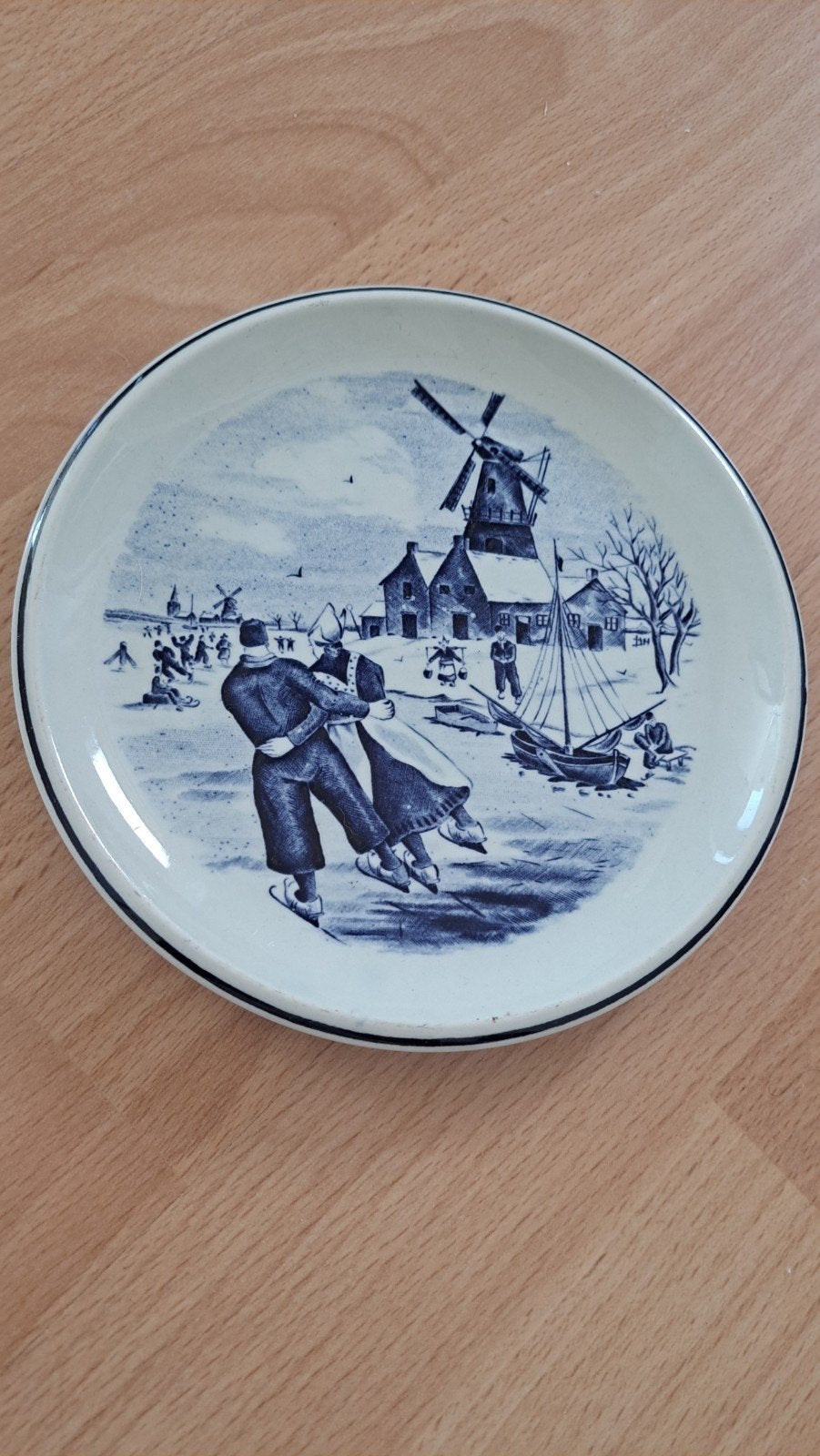 Delfts Blauw Wandbord Schaatsers Tafereel - 16 cm, Ophalen of Verzenden