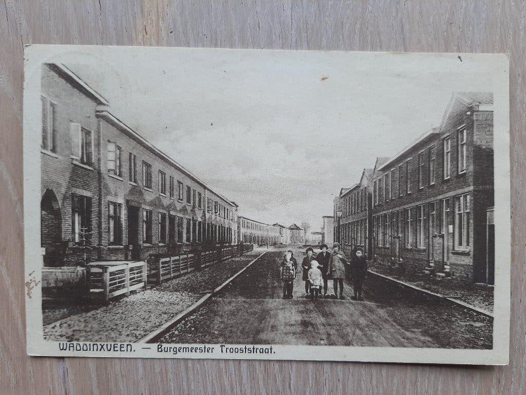 oude kaart Waddinxveen, Burgemeester Trooststraat, 1937, Verzamelen, Ophalen of Verzenden, 1920 tot 1940, Gelopen, Zuid-Holland