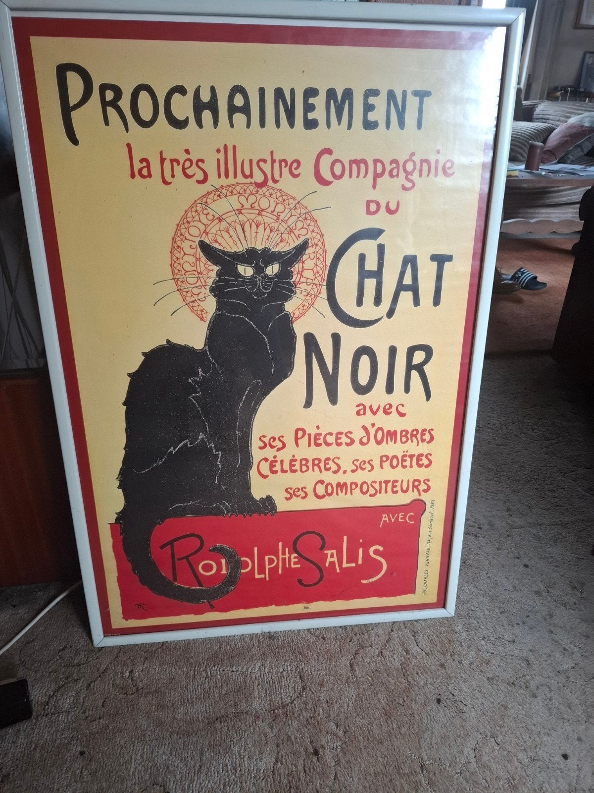 Vintage Le Chat Noir Poster - Ingelijst, Verzamelen, Ophalen of Verzenden, A1 t/m A3