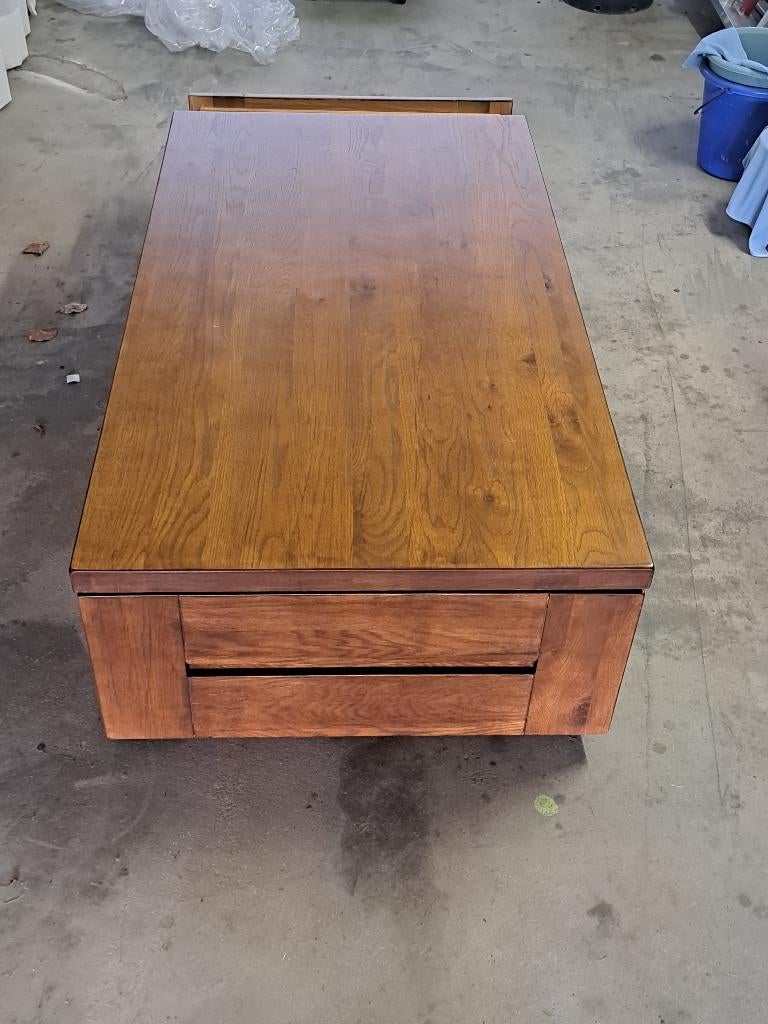 eiken salontafel 70x130x38 met 2 grote lades, Ophalen, Gebruikt, 100 tot 150 cm, Eikenhout