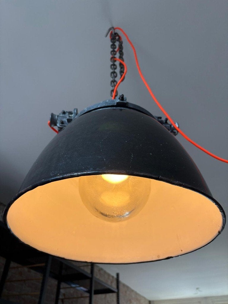 Set van 2 originele Elektrosvit industriële fabriekslampen, Ophalen, Gebruikt, Industrieel vintage, E27 (groot)