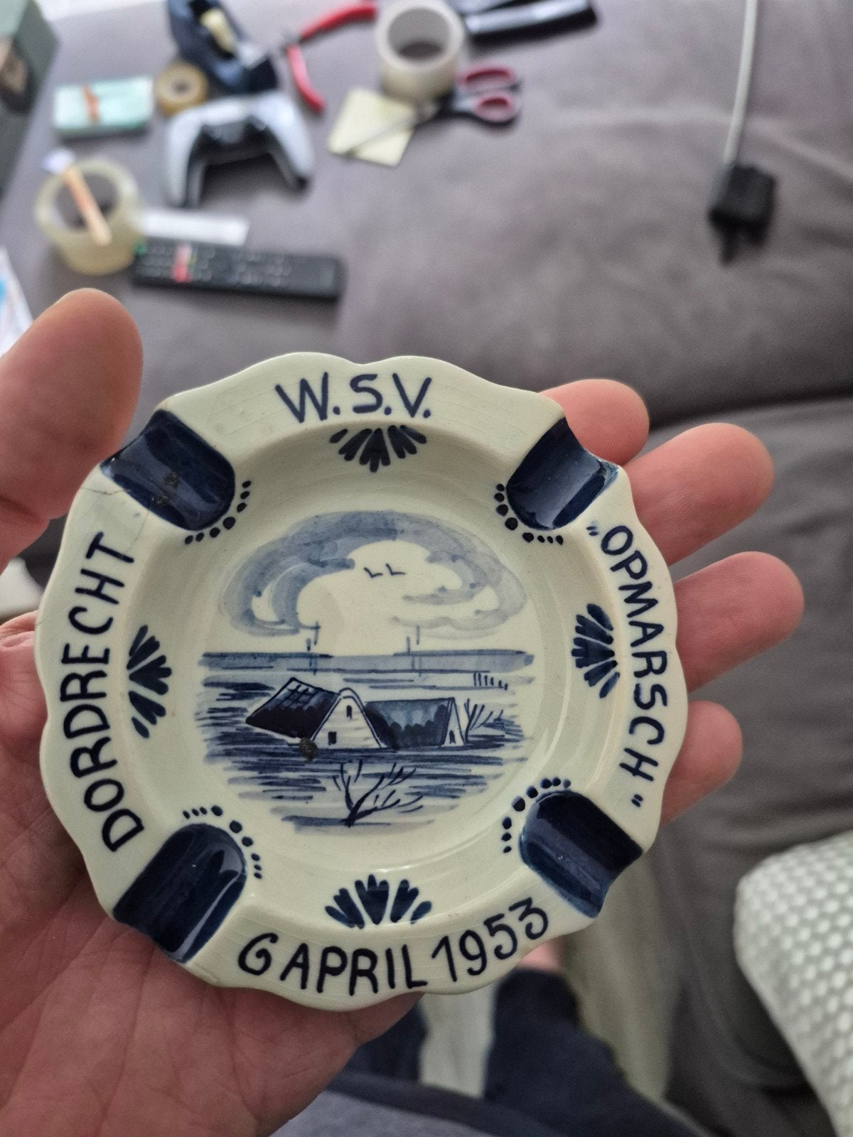 Delfts Blauw Asbakje WSV Opmarsch Dordrecht 1953, Ophalen of Verzenden
