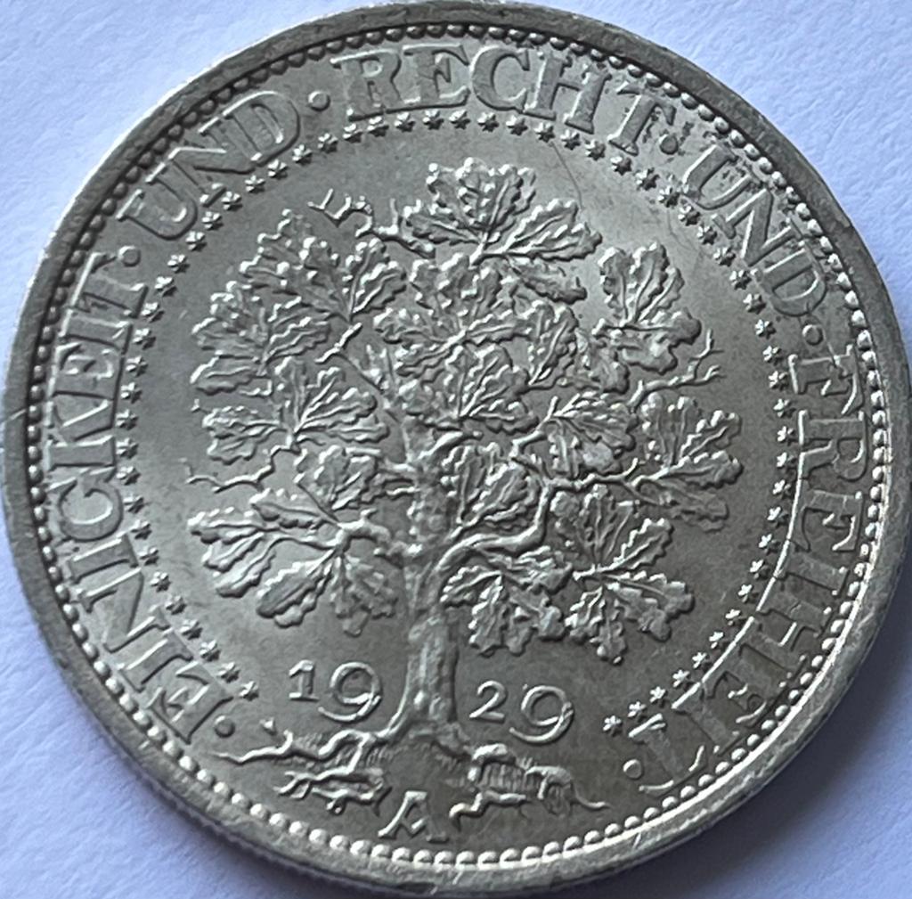 Weimar Republiek vijf mark 1929A topkwaliteit!, Postzegels en Munten, Ophalen of Verzenden, Duitsland, Losse munt, Zilver