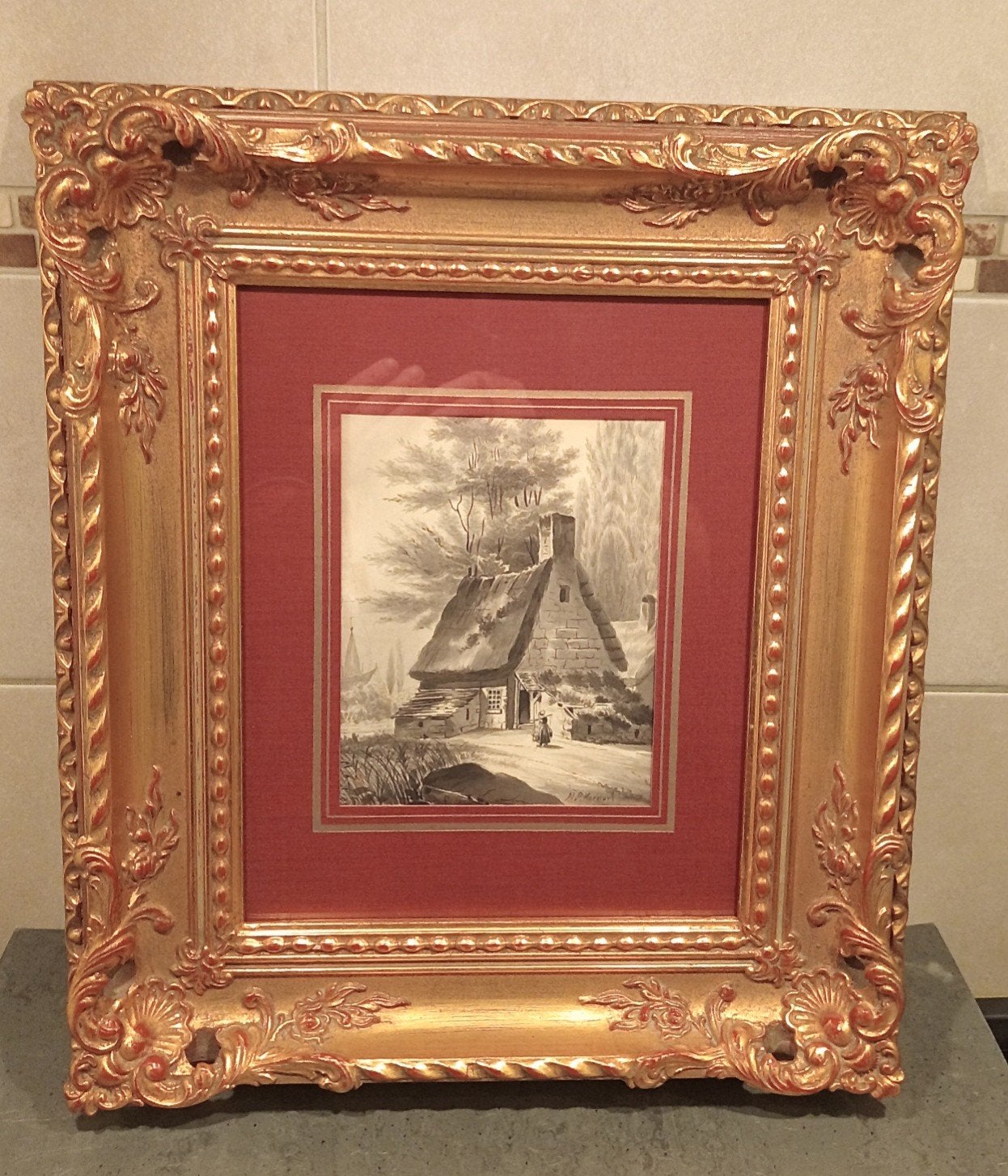 monochrome penseeltekening in grijze inkt (grisaille/wassing, Ophalen of Verzenden