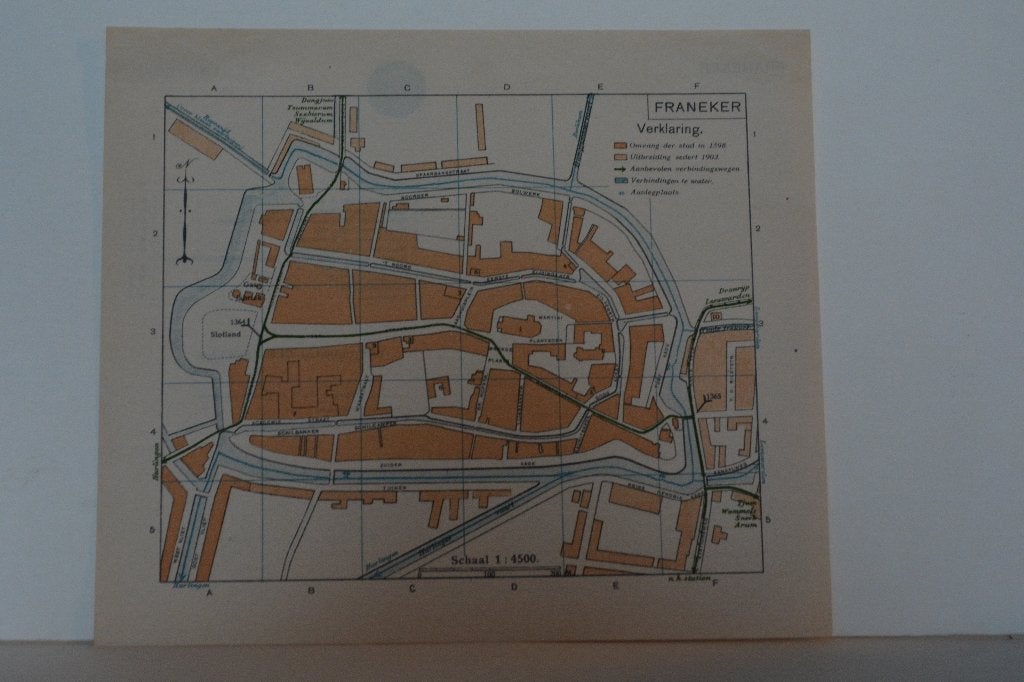 FRANEKER FRJENSJER PLATTEGROND Litho ANWB 1901-1920 GM8, Cartografie, Ophalen of Verzenden, 15 cm, Met tekst