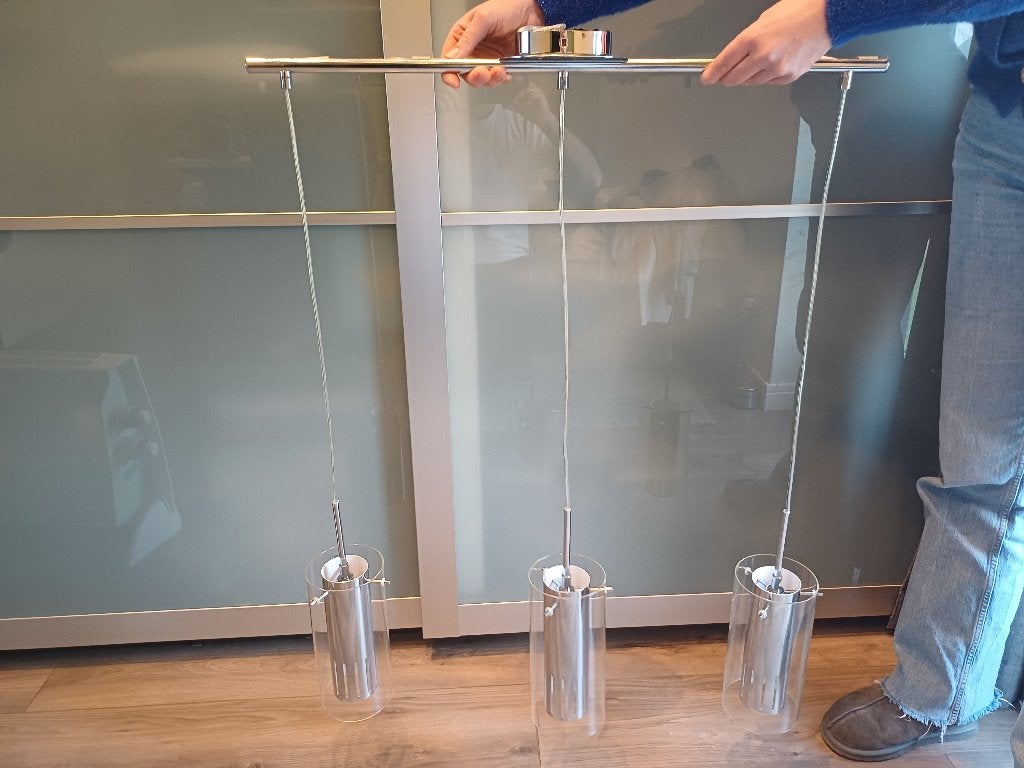 Eglo mooie glazen hanglamp 3 lichts – dimbaar, Huis en Inrichting, Lampen | Hanglampen, Ophalen, Gebruikt, GU10, Glas