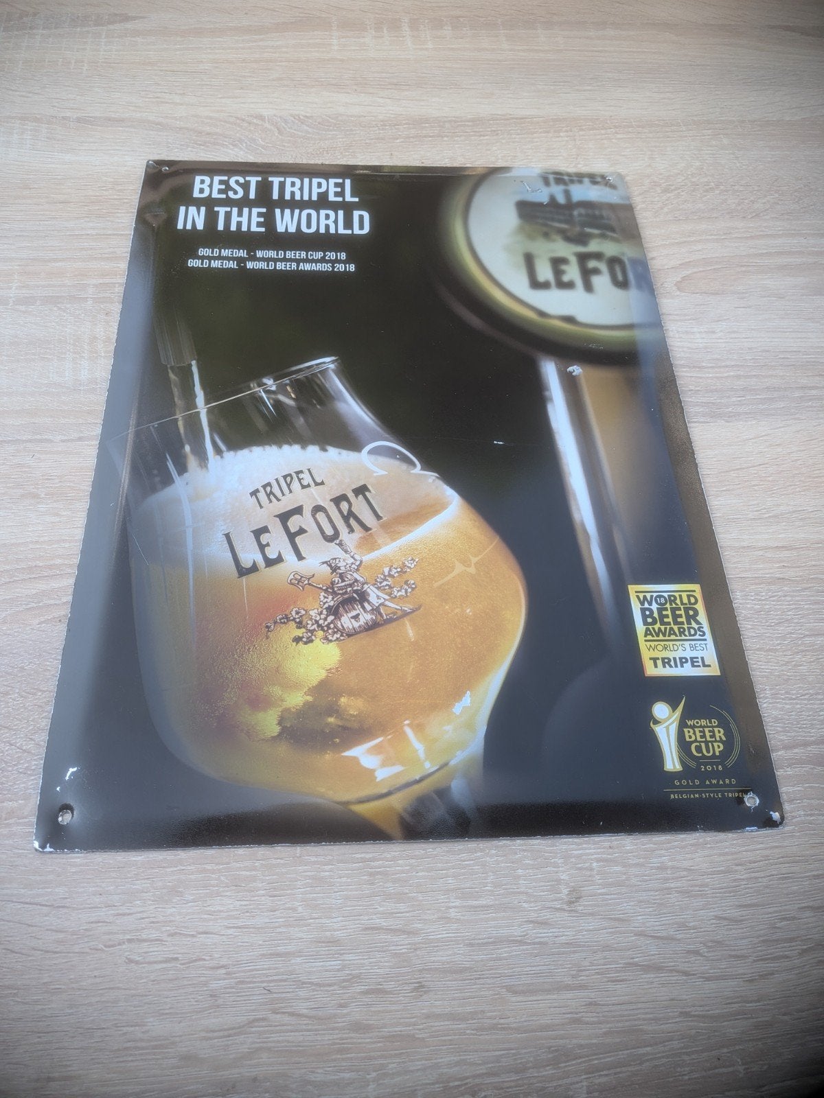Lefort Tripel Reclamebord - 30x40 cm, Ophalen of Verzenden, Gebruikt, Reclamebord
