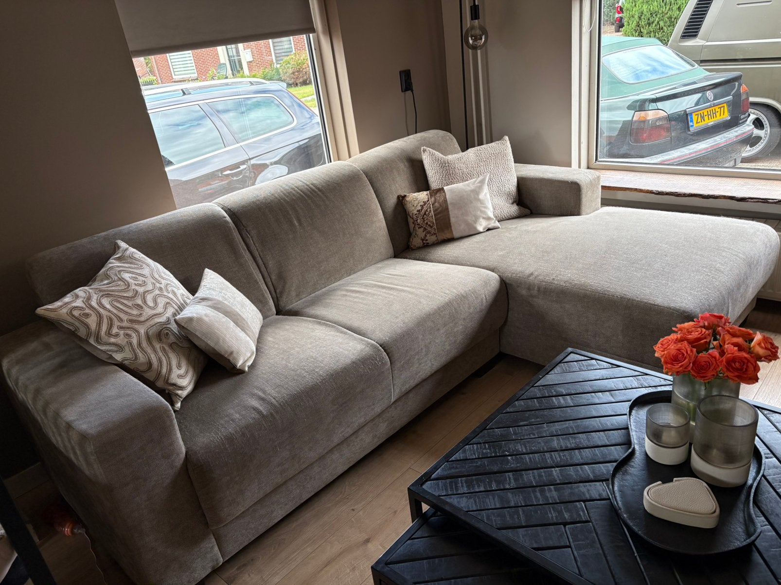 Beige hoekbank deze week halen €125, Huis en Inrichting, Ophalen, Zo goed als nieuw