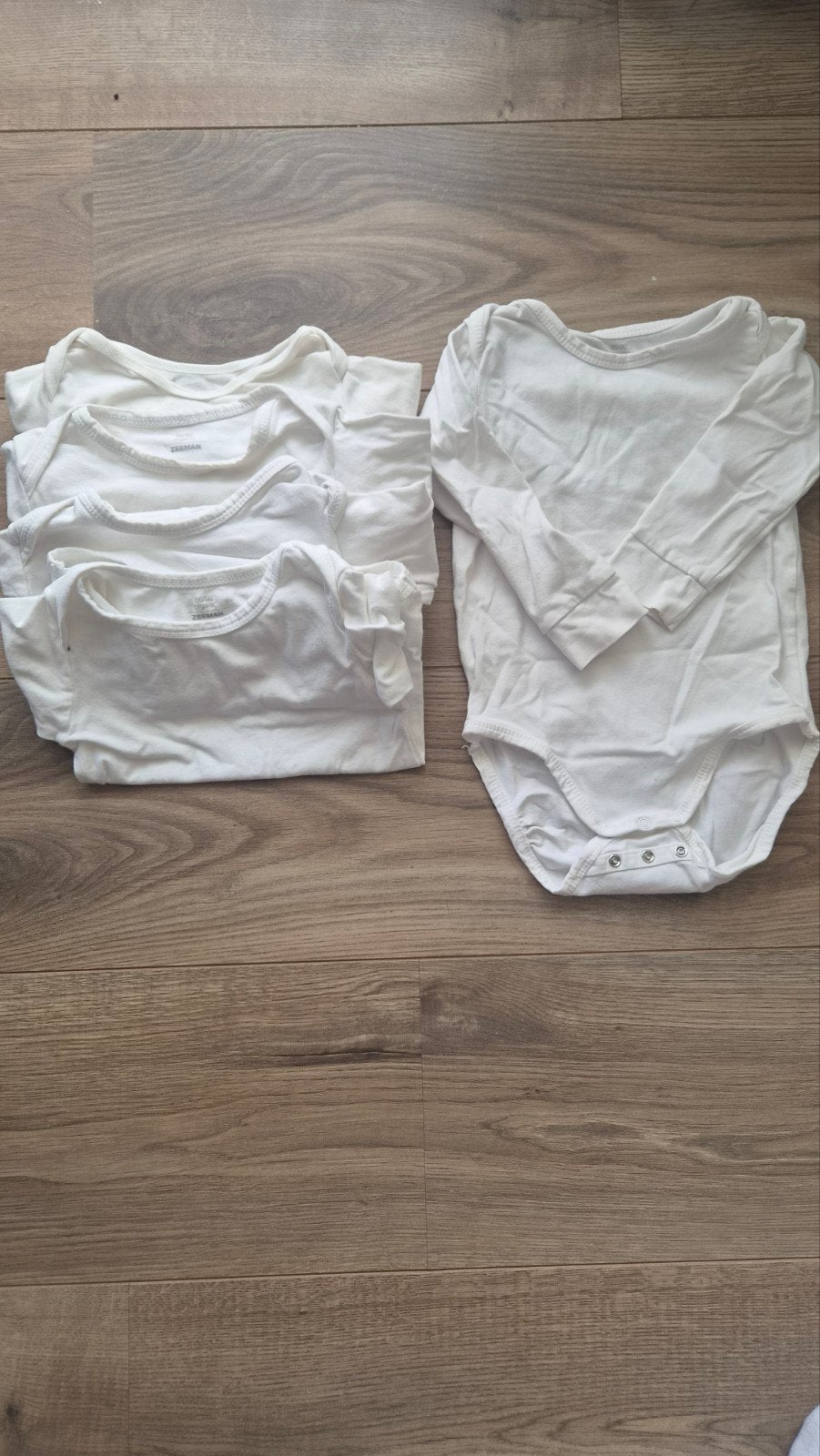 5 witte rompers Zeeman lange mouwen maat 86/92, Gebruikt, Jongetje of Meisje, Ophalen of Verzenden, Nacht- of Onderkleding