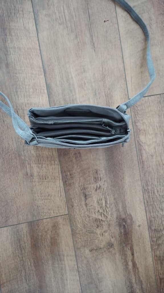 leuke grijze leren tas met veel vakken, Ophalen of Verzenden, Nieuw, Grijs