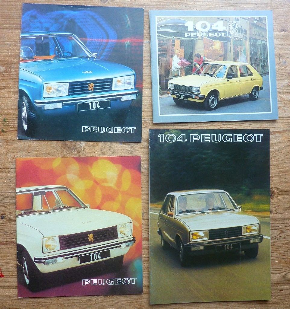 Peugeot 104 brochures 4 stuks, Gelezen, Ophalen of Verzenden, Peugeot, Peugeot